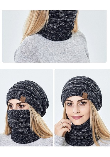 Kadınlar İçin Şık Ve Sıcak Kışlık Bere Şapka Atkı Seti, Soğuk Havalara Özel Kombin Siyah