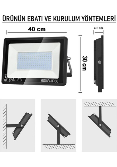Şanled 500w 30.000 Lümen 6500k Beyaz Işık Smd Led Projektör 4'lü