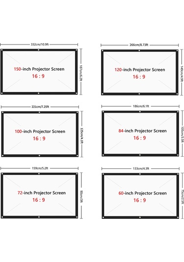 Vkemall 100 İnç 16:9 Portatif Katlanabilir Projeksiyon Ekranı - Polyester Malzeme, Taşınabilir Tasarım