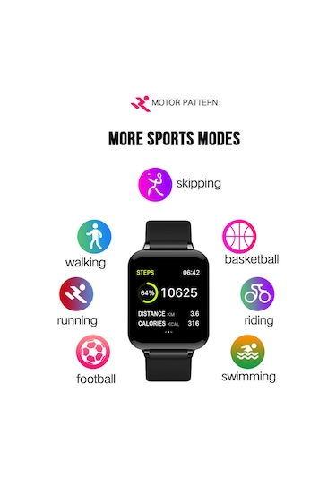 Suofeng Siyah Ip67 Su Geçirmez Akıllı Bileklik - Kalp Atımı Kan Basıncı Takibi, Spor Modları, Adım Sayacı Ve İletişim Bildirimleri