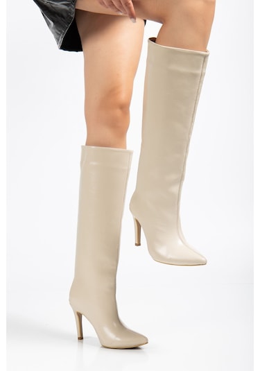 Syt-2004 Bej Mat Kırışık Rugan Günlük Bayan Çizme Bej