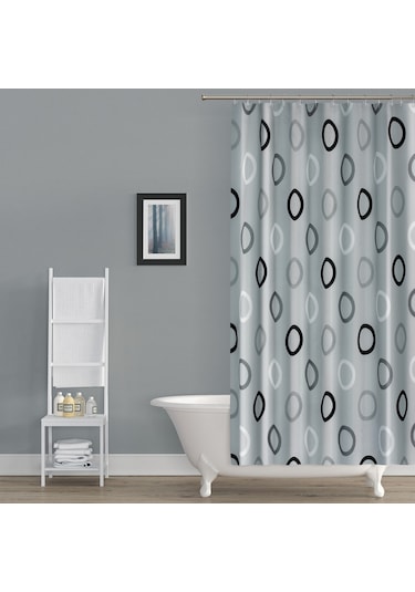Gri Banyo Perdesi Tek Kanat Geometrik Desen Duş Perdesi Gri