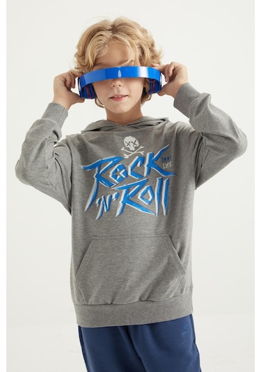 Tommy Life Gri Melanj Yazı Baskılı Kanguru Cepli Kapüşonlu Standart Kalıp Erkek Çocuk Sweatshirt - 11002 Gri Melanj Tommy Life Gri Melanj Yazı Baskılı Kanguru Cepli Kapüşonlu Standart Kalıp Erkek Çocuk Sweatshirt - 11002 Gri Melanj