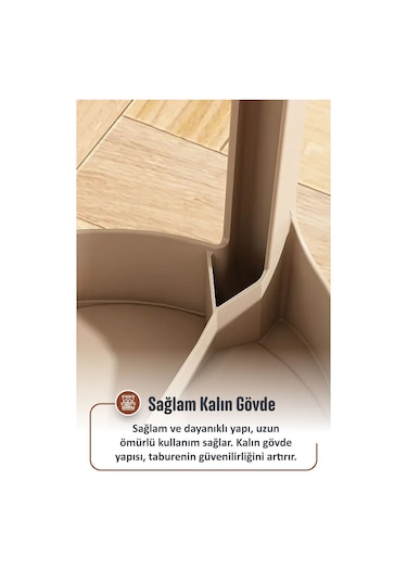 Kaymaz Ayaklı Dekoratif İç İçe Geçebilen Plastik Tabure Mutfak Bahçe Taburesi 6 Adet Latte Latte