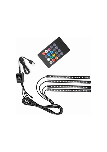 Geeroyoo Araç İç Led Işık Seti 48 Led 4x22cm - Usb Girişli, Müzik Rhytmi İle Renk Değiştirme, Kumanda Kontrol, Su Geçirmez