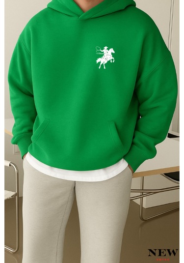 Koşan Atlı Baskılı Sweatshirt Yeşil