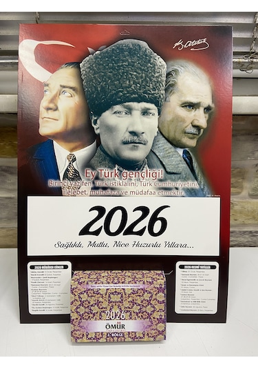 Ömür Takvim Atatürk Görselli 2.bölge 2026 Kartonlu Yapraklı Duvar Takvimi