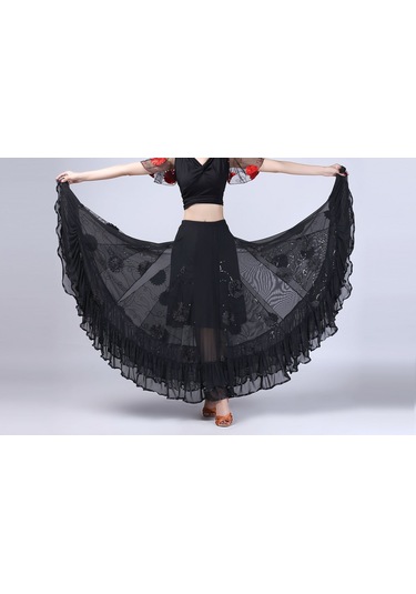 Sones Pullu Çiçek Salıncak Modern Dans Eteği Siyah