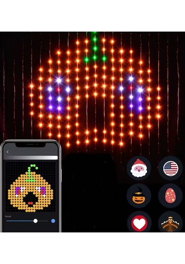 2x2metre Akıllı Perde Led Işık Animasyonlu Telefondan Kontrollü