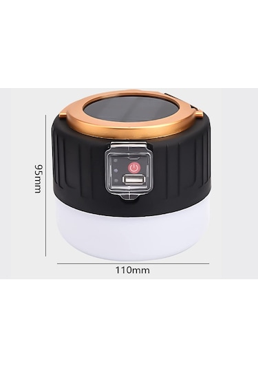 G-300W Kamp Lambası Solar Güneş Enerjili Led Şarjlı El Feneri Siyah