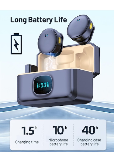 Kablosuz Yaka Mikrofonu, Led Ekranlı Manyetik Mini Yaka Mikrofonu,