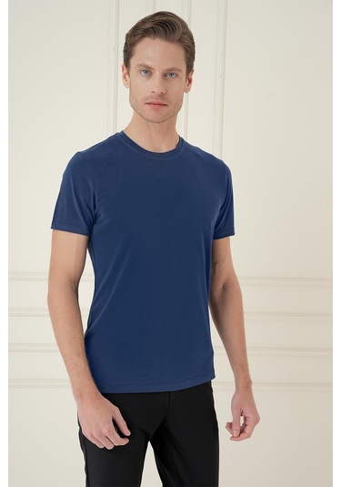 Comfort Fit Bisiklet Yaka Modal Kısa Kol Casual Lacivert Tişört Ts 895 Lacivert