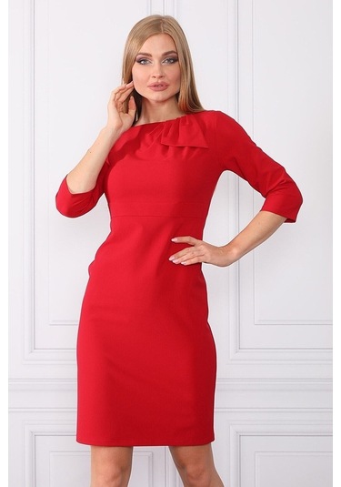 E.T.'S Element'S Yaka Detaylı Klasik Elbise Kırmızı