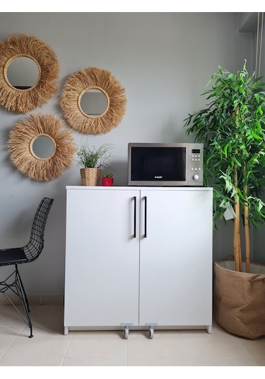 Erzak Dolabı 2 Kapaklı 90 Cm Çok Amaçlı Dolap Beyaz Beyaz
