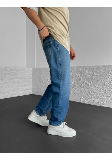 Vikingsjeans Mavi Yıkamalı Baggy Jeans Mavi