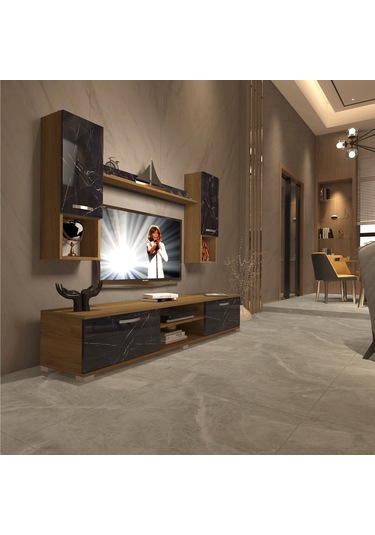 Decoraktiv Eko 5da Mdf Dvd Tv Ünitesi Tv Sehpası Pera - Siyah Mermer
