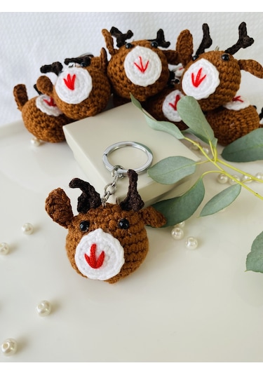 Fynbos Amigurumi Ren Geyiği Figürlü El Yapımı Yılbaşı Anahtarlık