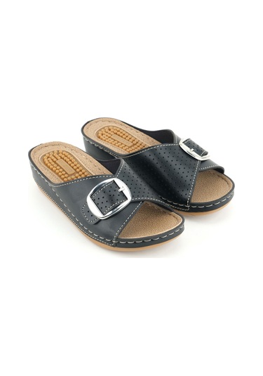 Gezer Kadın Yazlık Masaj Taban Tek Toka Ayarlanabilir Yüksek Topuk Günlük Terlik Siyah-bej Siyah - Bej