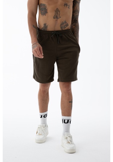 Erkek Kahverengi Yüksek Kalite Relax-fit Rahat Kesim %100 Pamuk Bağcıklı Siyah Düz Basic Şort Kahverengi