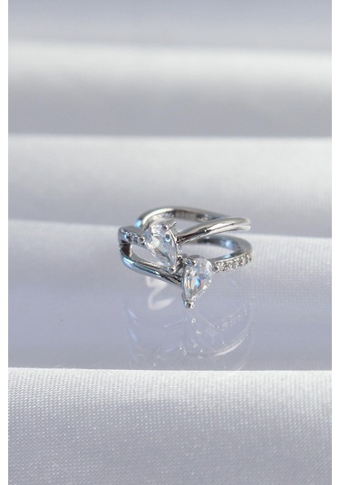 Pirinç Gümüş Renk Zirkon Taşlı Damla Earcuff Küpe Gold