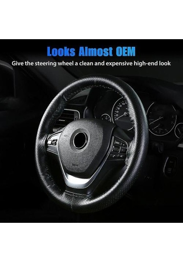 Hakiki Deri Kendin Yap Araba Direksiyon Simidi Kılıfı Kaymaz 15"/38 Cm Siyah Abd