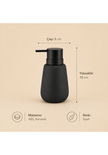 The Voguemaxima Sıvı Sabunluk Siyah Abs Seramik 8x15 Cm