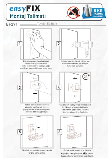 Tekno-Tel EF271 Easyfıx Yapışkanlı Tuvalet Kağıtlık Mat Siyah