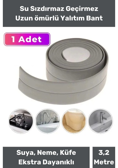 İzolasyon Bant Su Geçirmez Sızdırmaz Dayanıklı Pvc Yağ Kenar Küf Önleyici 3.2m Gri