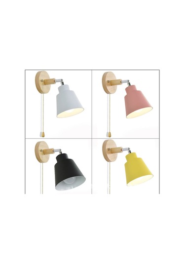 Moveevo Gri Ahşap Kordon Anahtarlı Odalar Duvar Lambası - Kuzey Avrupa Stili Dekoratif, 12cm Taban, E27 Ampul Yok Abd Uyumlu Diğer