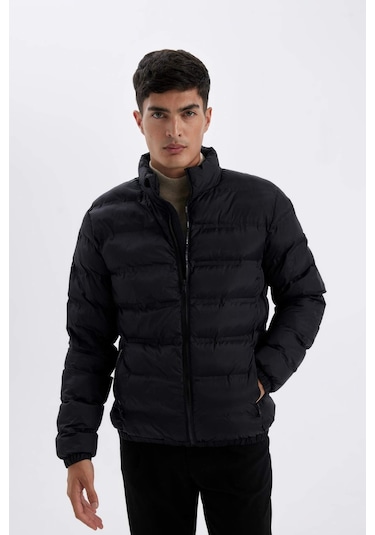 DeFacto Dik Yaka Şişme Mont Fermuarlı Çift Cepli Mevsimlik Hafif C4856AX24WNBK27