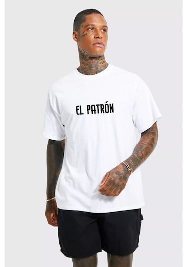 Gang Serıes Erkek Beyaz Oversize Medellin Baskılı T-shirt Beyaz