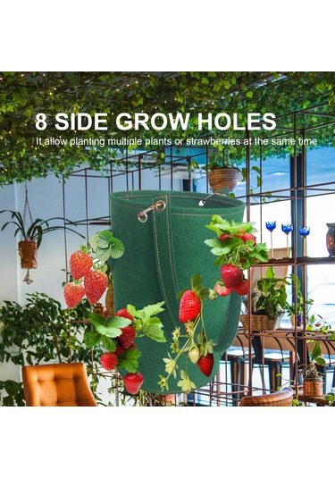 Yifomall 8 Delikli Asılı Çilek Yetiştirme Torbası - 22x38cm Yeniden Kullanılabilir Bitki Büyütme Çantası