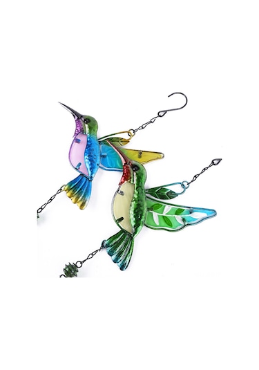 Geeroyoo Mavi Balık Kuşu Desenli Metal Ve Cam Çalgılı Rüzgar Çanları - Ev Bahçe Dekorasyonu, Stres Azaltıcı Ses, Hediye Özel