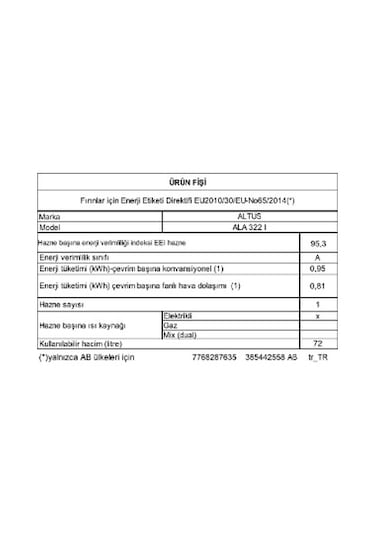 Altus ALA 322 I 72 LT Ankastre Fırın Inox