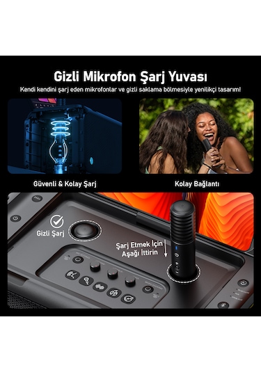 Ikarao Break X1 800 W Partybox Hoparlör Karaoke Seti + Standlı