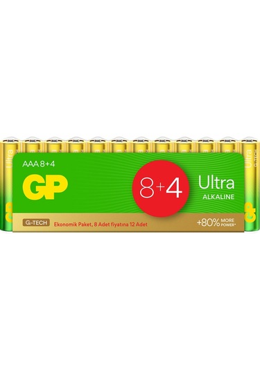 Gp Batteries G-tech Ultra Alkalin İnce Lr03 Aaa Boy 1.5v Pil 12 Li Shrink