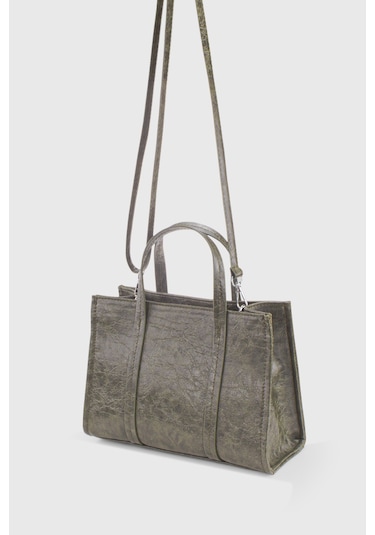 Housebags Haki Deri Görünümlü Çift Askılı Tote Bag 253 Haki
