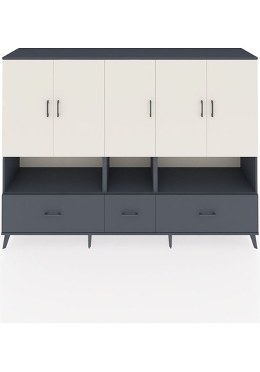Hyperion Dolap 12 Raflı 3 Çekmeceli 5 Kapaklı 220x44x163 Antrasit Antrasit-aytaşı/antrasit