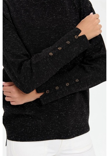 Desen Triko Kadın Sıfır Yaka Önü Kısa Arkası Uzun Bluz 23331 Siyah Siyah