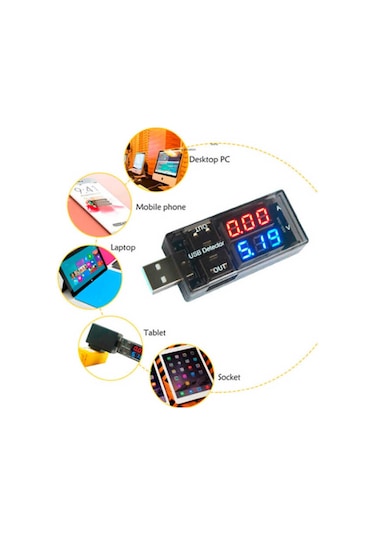 Keweisi USB Voltmetre & Ampermetre - 2x USB Voltaj ve Akım Ölçer