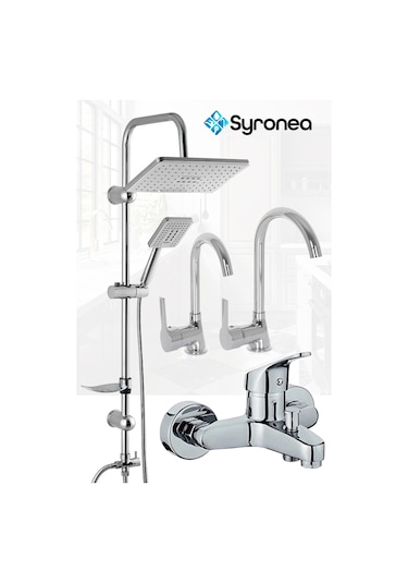 Delta Krom 3 Parça Banyo Mutfak Evye Lavabo Batarya Musluk Seti Duş Bataryası Evye Musluk Krom