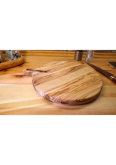 Zeytin Ağacı Ahşap Pizza Peynir Sunum Saplı Kesme Tahtası