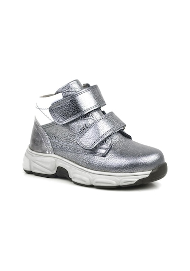 Rakerplus Hakiki Deri Platin Gri Cırtlı Kürklü Kız Çocuk Spor Bot Platin