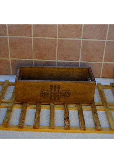 Ahşap Organizer Kahverengi Mutfak Organizer Çok Amaçlı
