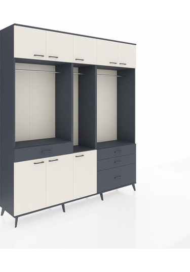 Hyperion Dolap 8 Raflı 4 Çekmeceli 3 Askılı 220x44x243 Antrasit-aytaşı/antrasit Aytası/antrasıt