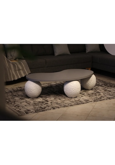 Modern Orta Sehpa & Top Sehpa Cam Sehpa & Küre Orta Sehpa - Dragon Beyaz - Fasulye - Gri Mdf Beyaz