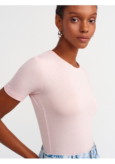 Dilvin Yaka Basic T-shirt Pudra