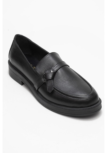Galea Siyah Cilt Tokalı Hakiki Deri Kadın Loafer Ayakkabı SİYAH CİLT
