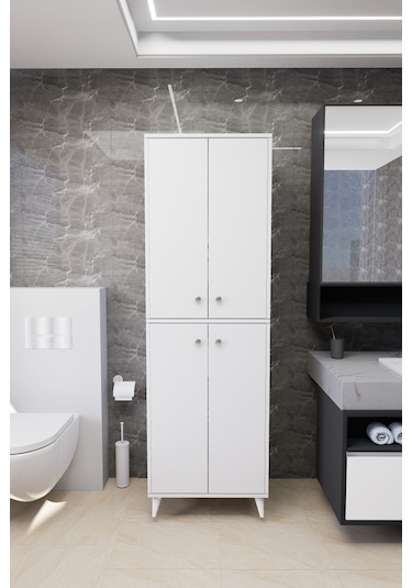 Furex 6 Raflı 2 Kapaklı Çok Amaçlı Banyo Dolabı Beyaz Beyaz