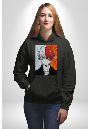My Hero Academia Boku Anime Kadın Erkek Siyah Kapüşonlu Sweatshirt Hoodie Siyah
